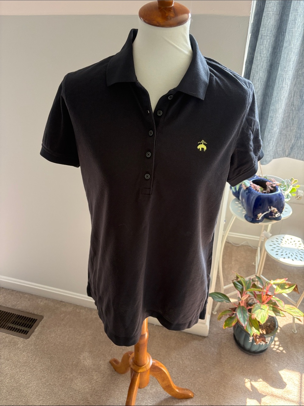 Brooks Brothers Black Short-Sleeve Polo with Yellow Crest